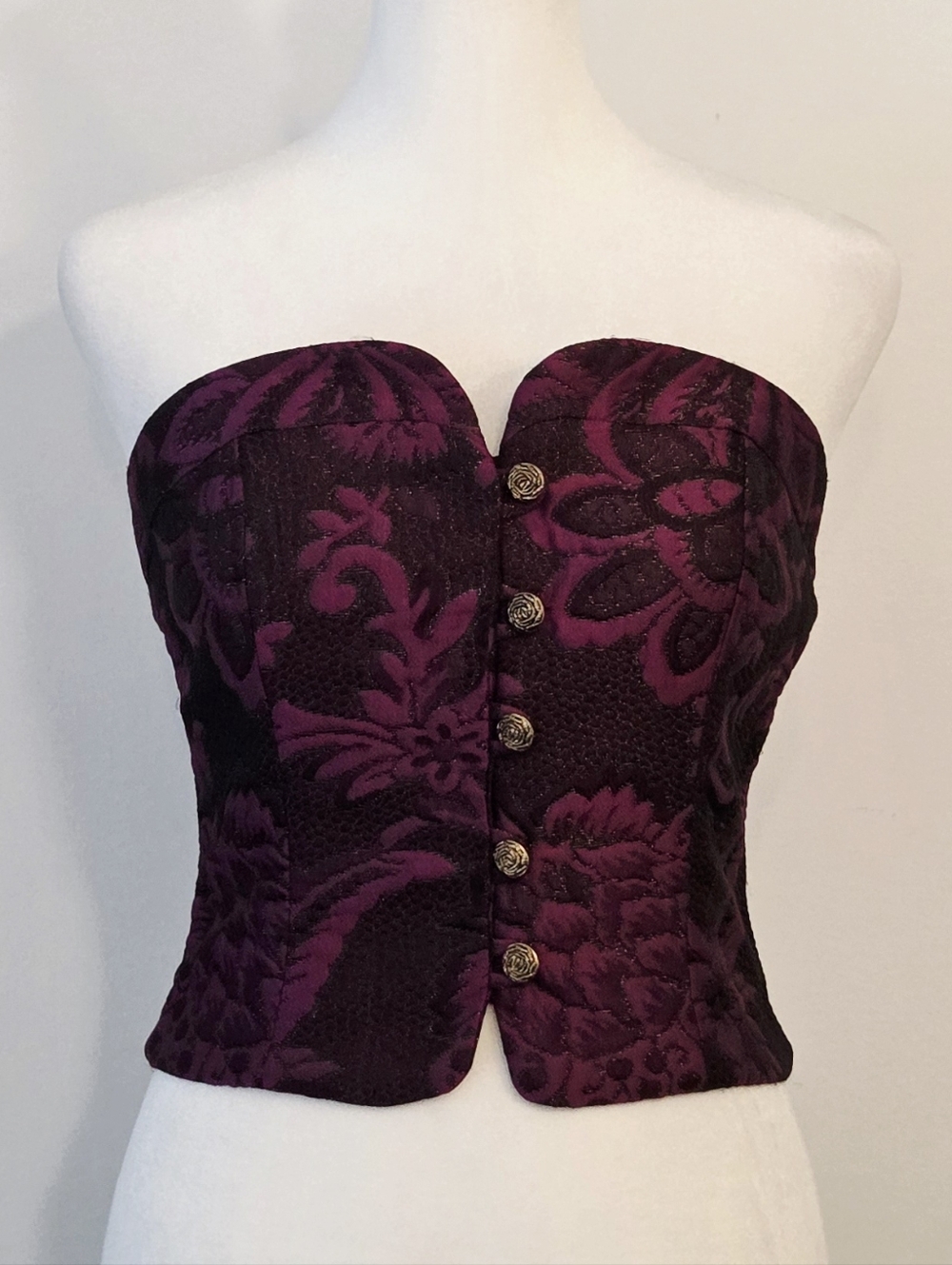 Alain Giroux Strapless Jacquard Bustier in Rich Plum